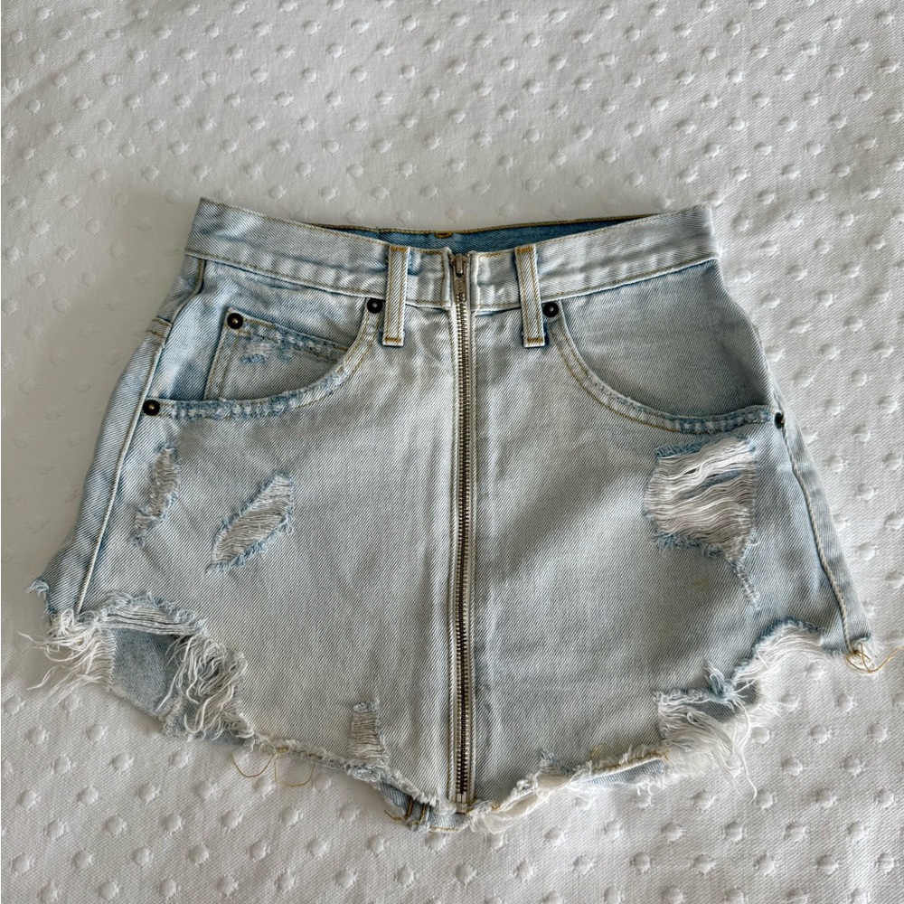 Carmar Light Blue Distressed Mini Skirt
